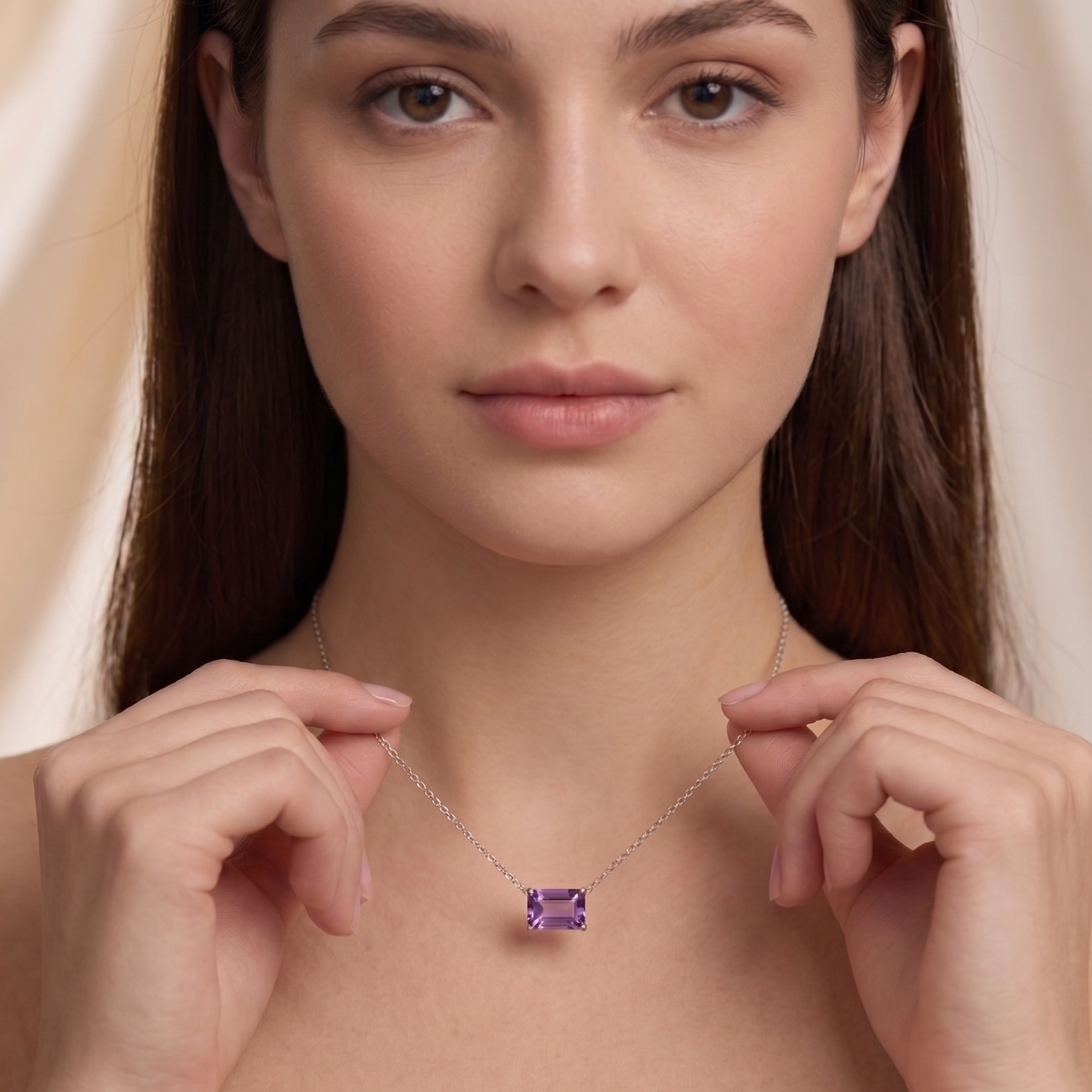 Solid 14K Gold Emerald Cut Birthstone Necklace, 925 Sterling Silver 7x5mm Dainty Rectangle Plain Charm Pendant, Personalized Gift for Her