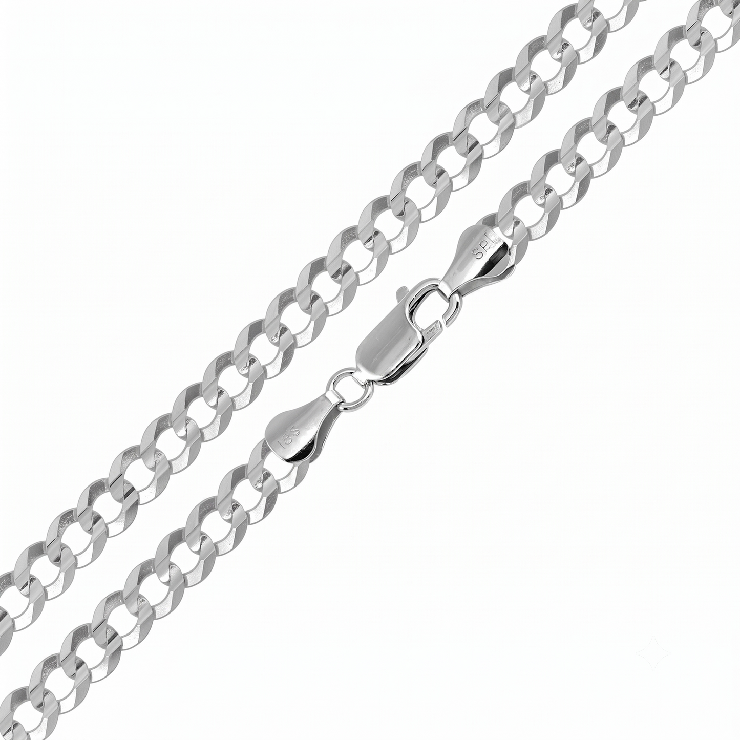 Solid 925 Sterling Silver Cuban Link Chain for all pendants, High Polish Flat Curb Necklace for Men & Women Thick Silver Curb Chain Necklace