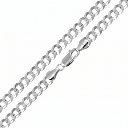 Solid 925 Sterling Silver Cuban Link Chain for all pendants, High Polish Flat Curb Necklace for Men & Women Thick Silver Curb Chain Necklace