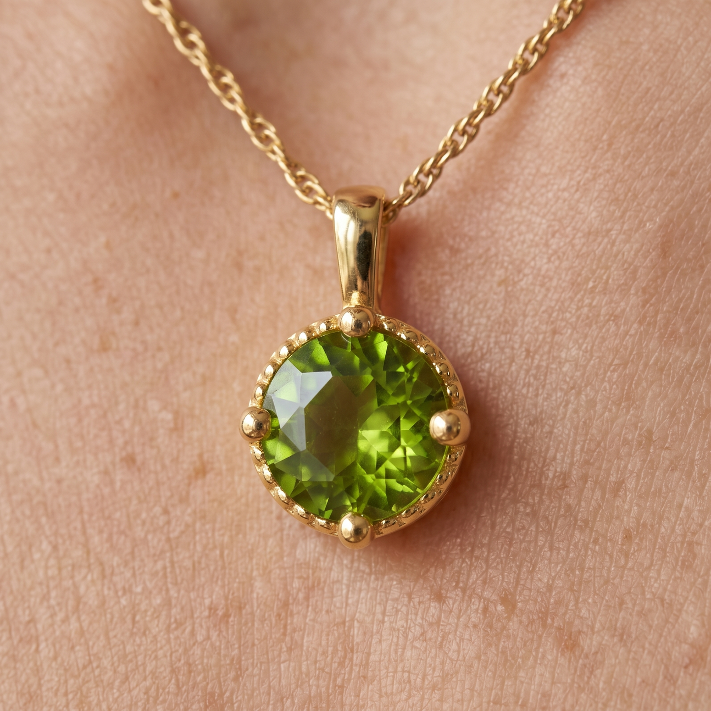 Solid 14K Gold Birthstone Pendant, 6mm Large Round Grain Fancy Beaded Charm for Women, Personalized Real Gold Birthday Gift for Her Stackable