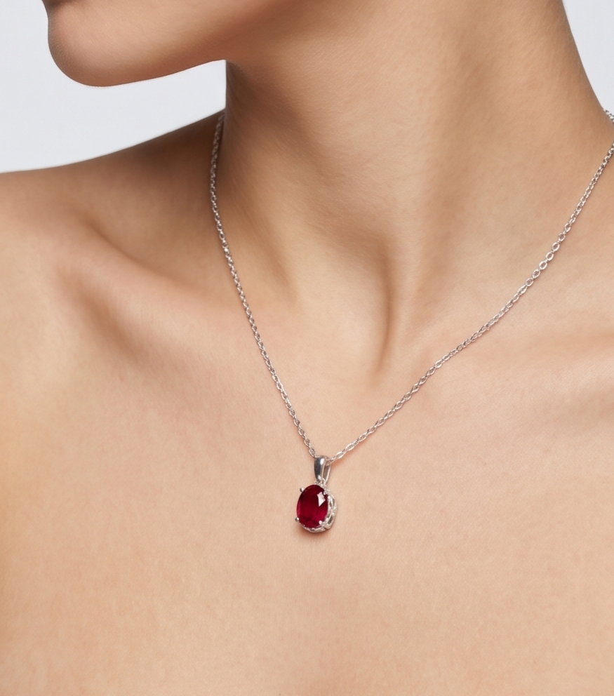 Solid 14K Gold Oval Birthstone Necklace, 925 Sterling Silver 7mm Grain Fancy Beaded Charm Pendant, Personalized Real Gold Birthday Gift for Her Stackable