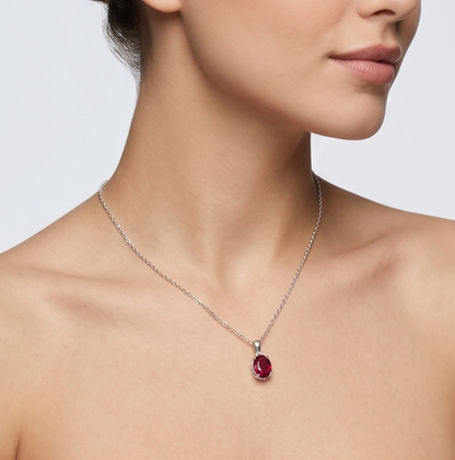 Solid 14K Gold Oval Birthstone Necklace, 925 Sterling Silver 7mm Grain Fancy Beaded Charm Pendant, Personalized Real Gold Birthday Gift for Her Stackable
