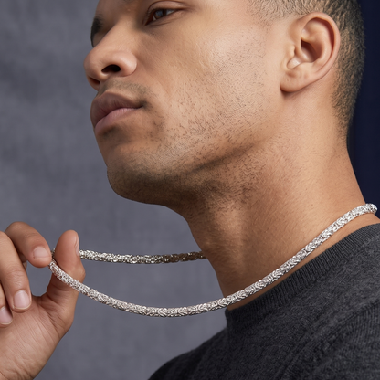 Solid 925 Sterling Silver Square Byzantine Chain, Four Sided Box Woven Kings Braid Necklace for Men & Women Semi Solid Heavy Boxy Link Chain