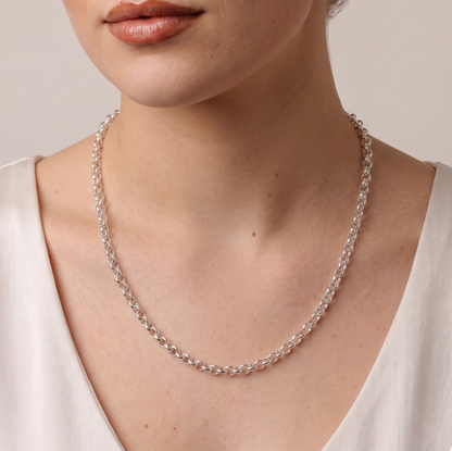 Solid 925 Sterling High Polish Silver Rolo Link Necklace, Solid Premium Heavy Duty Belcher Cable Link, Custom Length Everyday Fine Jewelry