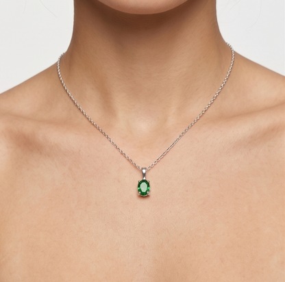 Solid 14K Gold Oval Birthstone Necklace, 925 Sterling Silver 6mm Dainty Solitaire Charm Pendant, Personalized Real Gold Birthday Gift for Her Stackable