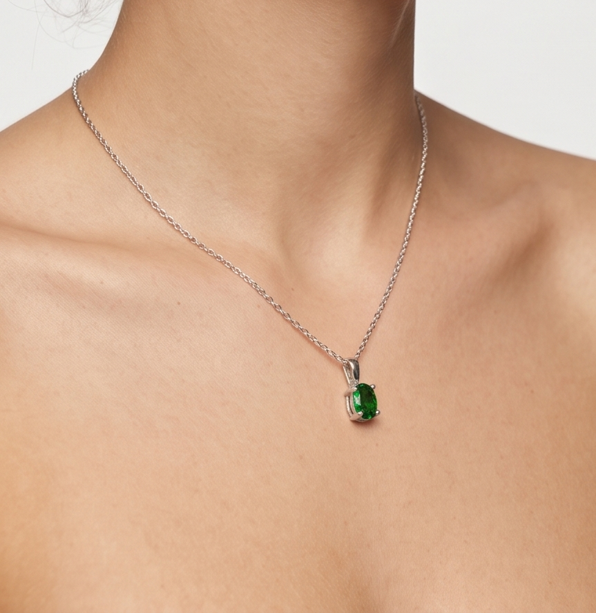 Solid 14K Gold Oval Birthstone Necklace, 925 Sterling Silver 6mm Dainty Solitaire Charm Pendant, Personalized Real Gold Birthday Gift for Her Stackable