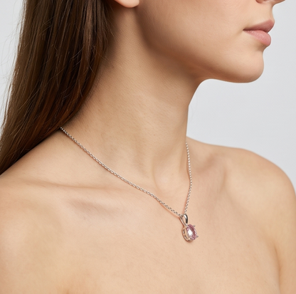 Solid 14K Gold Oval Birthstone Necklace, 925 Sterling Silver 6mm Grain Fancy Beaded Charm Pendant, Personalized Real Gold Birthday Gift for Her Stackable