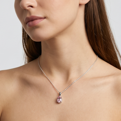 Solid 14K Gold Oval Birthstone Necklace, 925 Sterling Silver 6mm Grain Fancy Beaded Charm Pendant, Personalized Real Gold Birthday Gift for Her Stackable