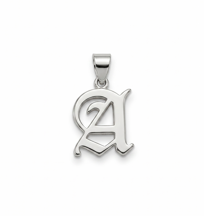 Gothic Old English Initial Necklace 925 Sterling Silver, Sand-Blasted Textured Custom Letter Pendant, Edgy Monogram Gift