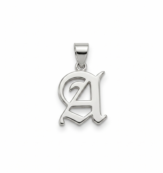 Gothic Old English Initial Necklace 925 Sterling Silver, Sand-Blasted Textured Custom Letter Pendant, Edgy Monogram Gift