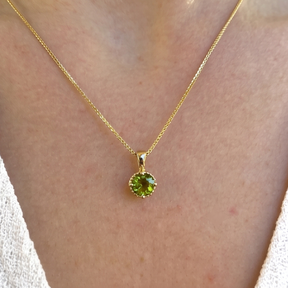 Solid 14K Gold Birthstone Pendant, 5mm Small Dainty Round Milgrain Beaded Charm for Women, Personalized Real Gold Birthday Gift for Her Stackable