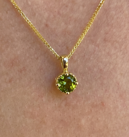 Solid 14K Gold Birthstone Pendant, 5mm Small Dainty Round Milgrain Beaded Charm for Women, Personalized Real Gold Birthday Gift for Her Stackable