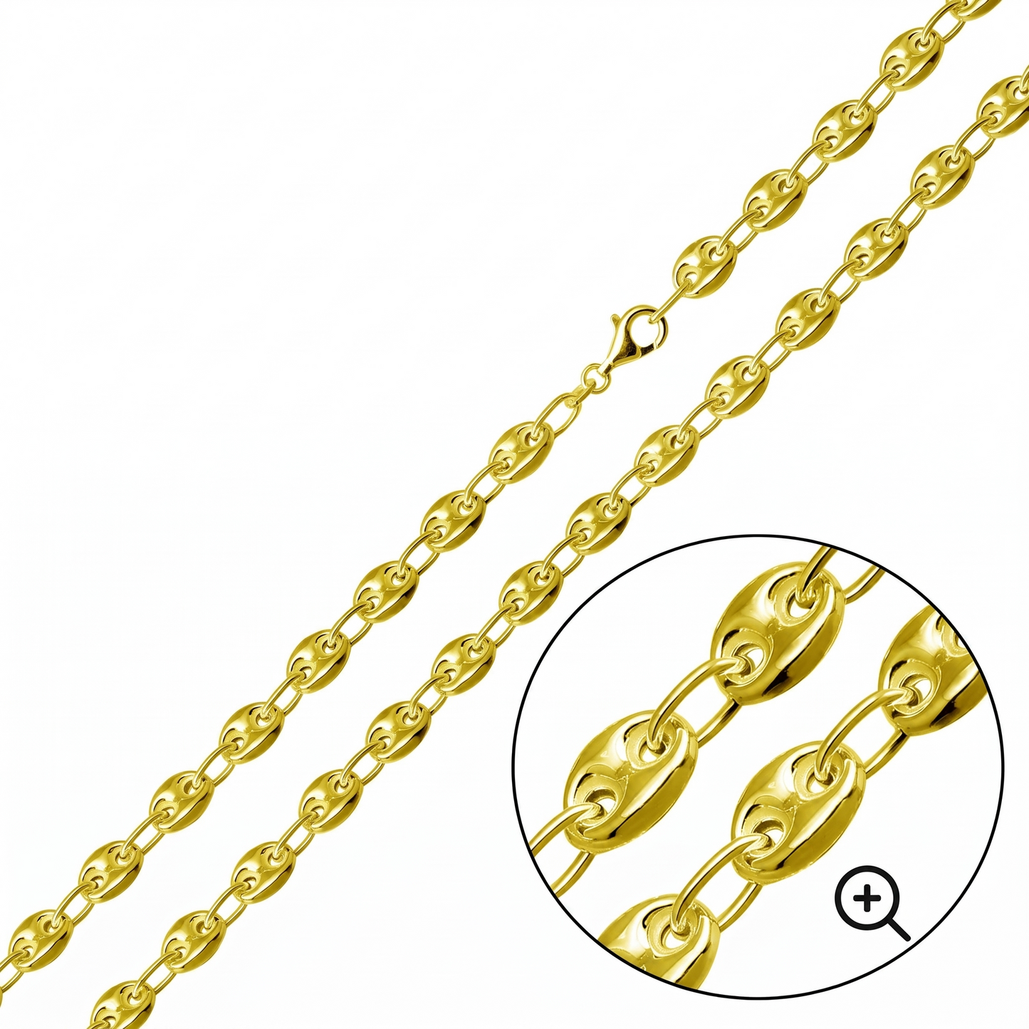 Solid 925 Sterling Silver 7mm Puff Mariner Chain, 14K Gold Plated Thick Puffy Anchor Link Necklace, Modern 3D Chain