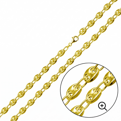 Solid 925 Sterling Silver 7mm Puff Mariner Chain, 14K Gold Plated Thick Puffy Anchor Link Necklace, Modern 3D Chain
