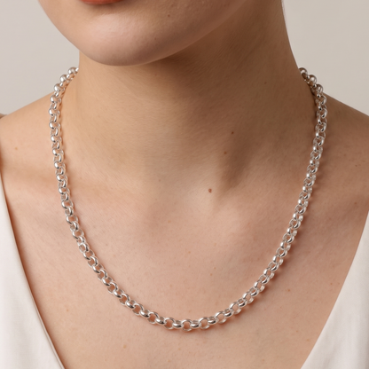 Solid 925 Sterling High Polish Silver Rolo Link Necklace, Solid Premium Heavy Duty Belcher Cable Link, Custom Length Everyday Fine Jewelry