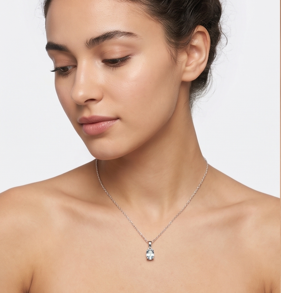 Solid 14K Gold Oval Birthstone Necklace, 925 Sterling Silver 6mm Dainty Solitaire Charm Pendant, Personalized Real Gold Birthday Gift for Her Stackable