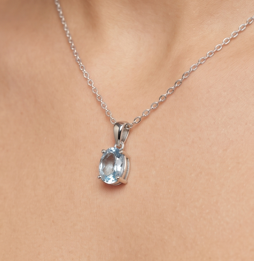 Solid 14K Gold Oval Birthstone Necklace, 925 Sterling Silver 6mm Dainty Solitaire Charm Pendant, Personalized Real Gold Birthday Gift for Her Stackable