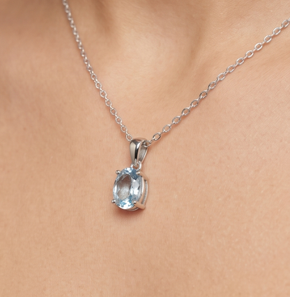 Solid 14K Gold Oval Birthstone Necklace, 925 Sterling Silver 6mm Dainty Solitaire Charm Pendant, Personalized Real Gold Birthday Gift for Her Stackable