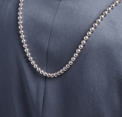 Solid 925 Sterling Silver Ball Chain, High Polish Beaded Necklace for Men & Women, Military Bead Chain Premium Solid Silver Dog Tag Necklace