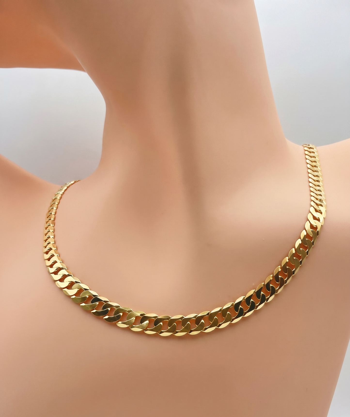 Solid 925 Sterling Silver Flat Curb Chain, 14K Gold Plated Cuban Link Necklace for Men & Women, High Polish Pendant Chain 2.1mm to 5.9mm