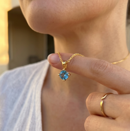 Solid 14K Gold Birthstone Pendant, 5mm Small Dainty Round Crystal Solitaire Charm for Women, Personalized Real Gold Birthday Gift for Her Stackable