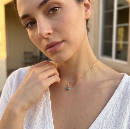 Solid 14K Gold Birthstone Pendant, 5mm Small Dainty Round Crystal Solitaire Charm for Women, Personalized Real Gold Birthday Gift for Her Stackable