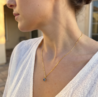 Solid 14K Gold Birthstone Pendant, 5mm Small Dainty Round Crystal Solitaire Charm for Women, Personalized Real Gold Birthday Gift for Her Stackable