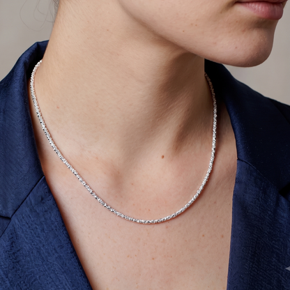 Solid 925 Sterling Silver Fluff Chain, High Polish Textured Statement Necklace for Men & Women, Dainty Puffed Link Pendant Chain