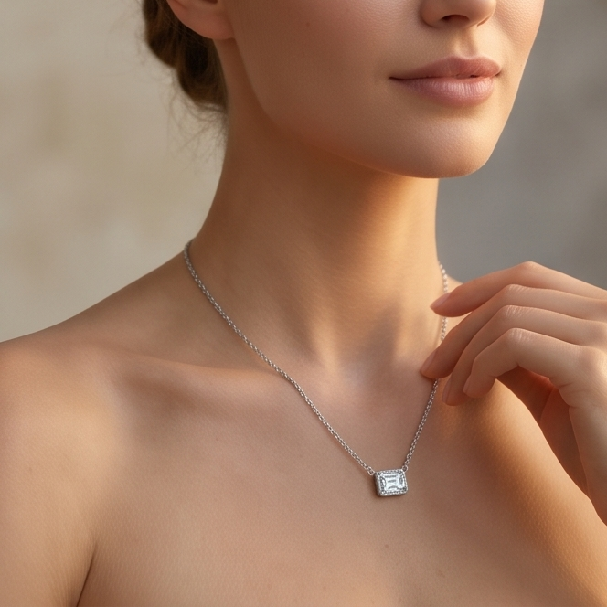 Solid 14K Gold Emerald Cut Birthstone Necklace, 925 Sterling Silver 7x5mm Dainty Rectangle Fancy Charm Pendant, Personalized Gift for Her