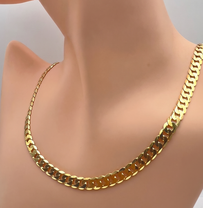 Solid 925 Sterling Silver Flat Curb Chain, 14K Gold Plated Cuban Link Necklace for Men & Women, High Polish Pendant Chain 2.1mm to 5.9mm