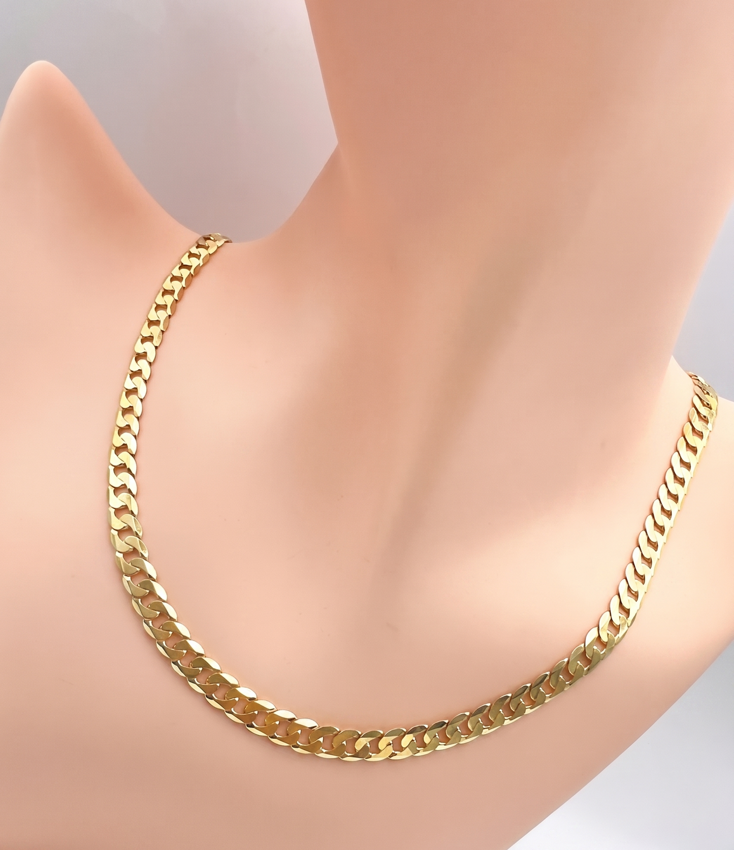 Solid 925 Sterling Silver Flat Curb Chain, 14K Gold Plated Cuban Link Necklace for Men & Women, High Polish Pendant Chain 2.1mm to 5.9mm
