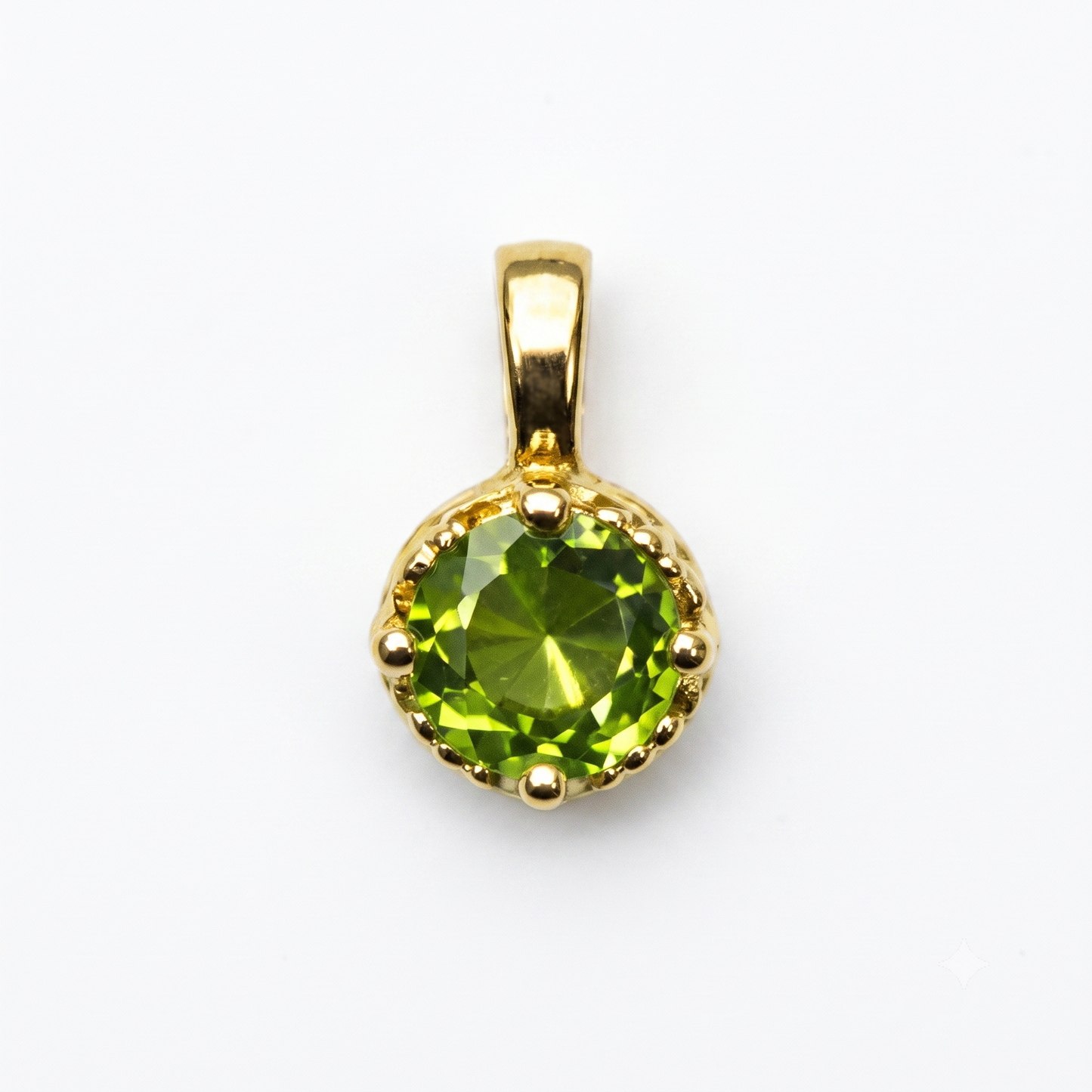 Solid 14K Gold Birthstone Pendant, 5mm Small Dainty Round Milgrain Beaded Charm for Women, Personalized Real Gold Birthday Gift for Her Stackable