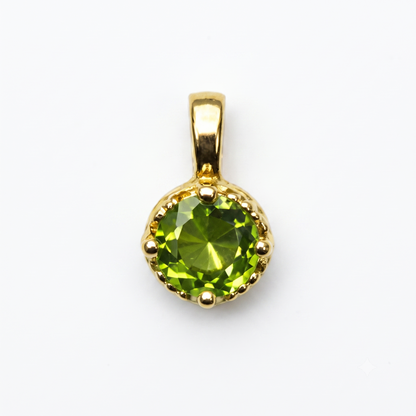 Solid 14K Gold Birthstone Pendant, 5mm Small Dainty Round Milgrain Beaded Charm for Women, Personalized Real Gold Birthday Gift for Her Stackable