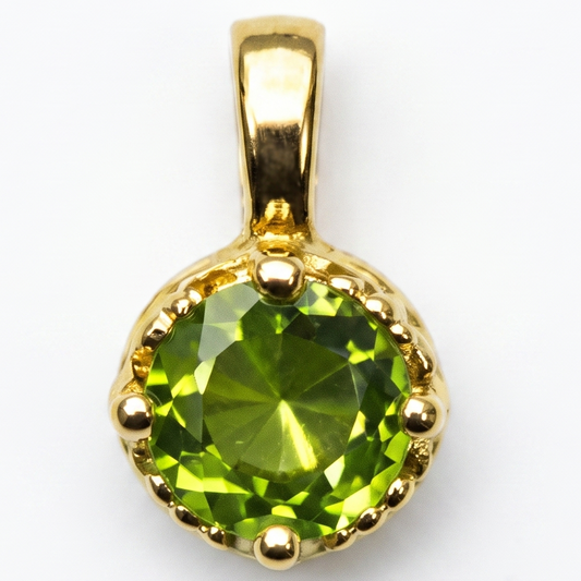 Solid 14K Gold Birthstone Pendant, 5mm Small Dainty Round Milgrain Beaded Charm for Women, Personalized Real Gold Birthday Gift for Her Stackable