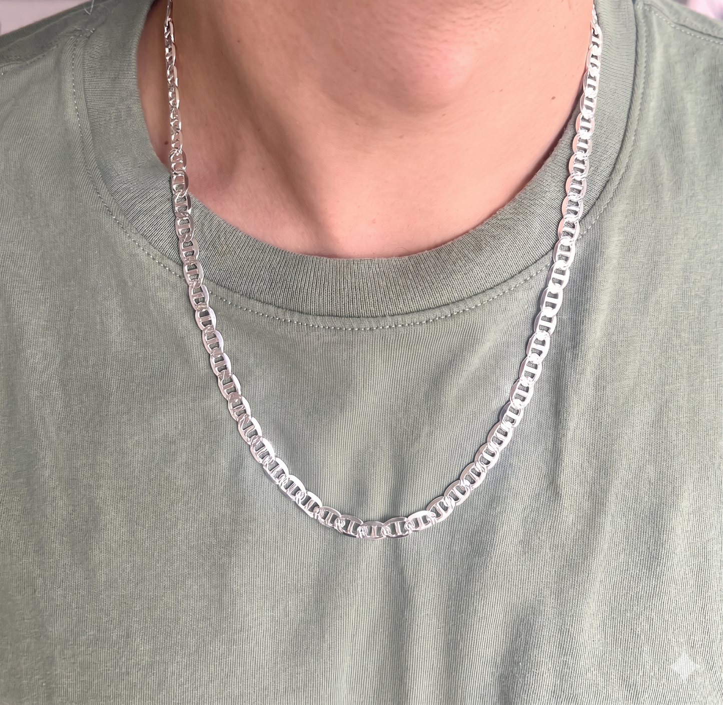 Solid 925 Sterling Silver Mariner Chain Reversible Diamond Cut & High Polish Anchor Link Necklace for Men and Women, Silver Mariner Necklace