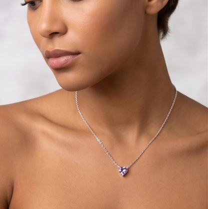 Solid 14K Gold Heart Birthstone Necklace, 925 Sterling Silver 4mm Small Dainty Love Charm Pendant, Personalized Birthday Gift for Her