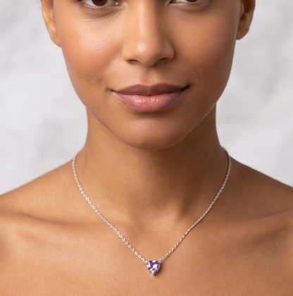 Solid 14K Gold Heart Birthstone Necklace, 925 Sterling Silver 4mm Small Dainty Love Charm Pendant, Personalized Birthday Gift for Her