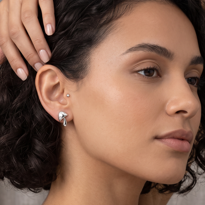 Solid 925 Sterling Silver Mushroom Studs, Tiny Silver Mushroom Earrings, Cute Nature Inspired Dainty Studs, Premium Crystal Toadstool Studs