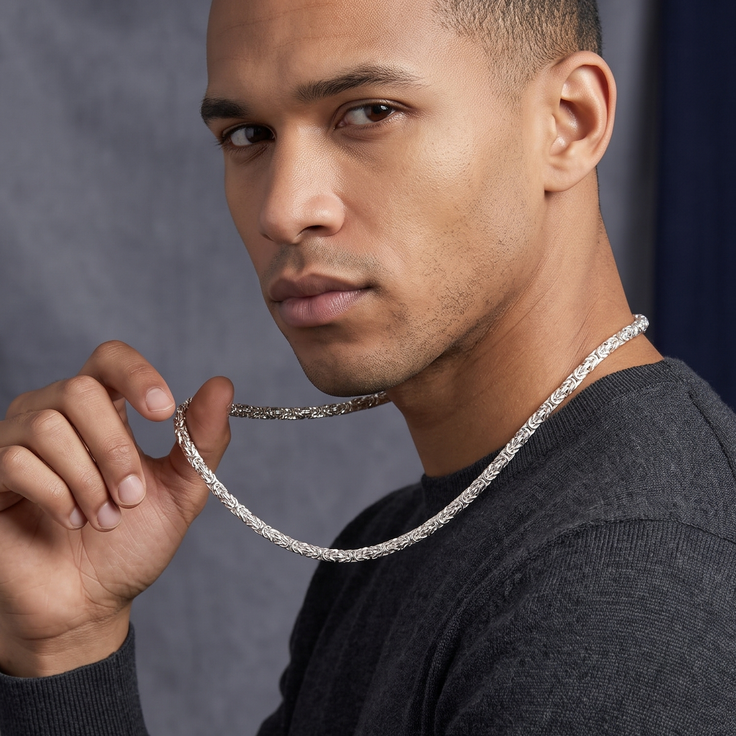 Solid 925 Sterling Silver Square Byzantine Chain, Four Sided Box Woven Kings Braid Necklace for Men & Women Semi Solid Heavy Boxy Link Chain