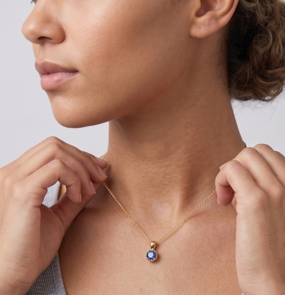 Solid 14K Gold Birthstone Pendant, 6mm Large Round Grain Fancy Beaded Charm for Women, Personalized Real Gold Birthday Gift for Her Stackable