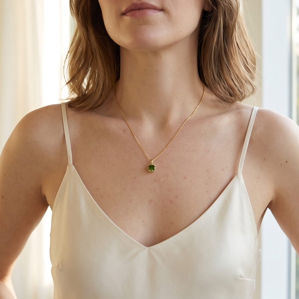 Solid 14K Gold Birthstone Pendant, 6mm Large Round Grain Fancy Beaded Charm for Women, Personalized Real Gold Birthday Gift for Her Stackable