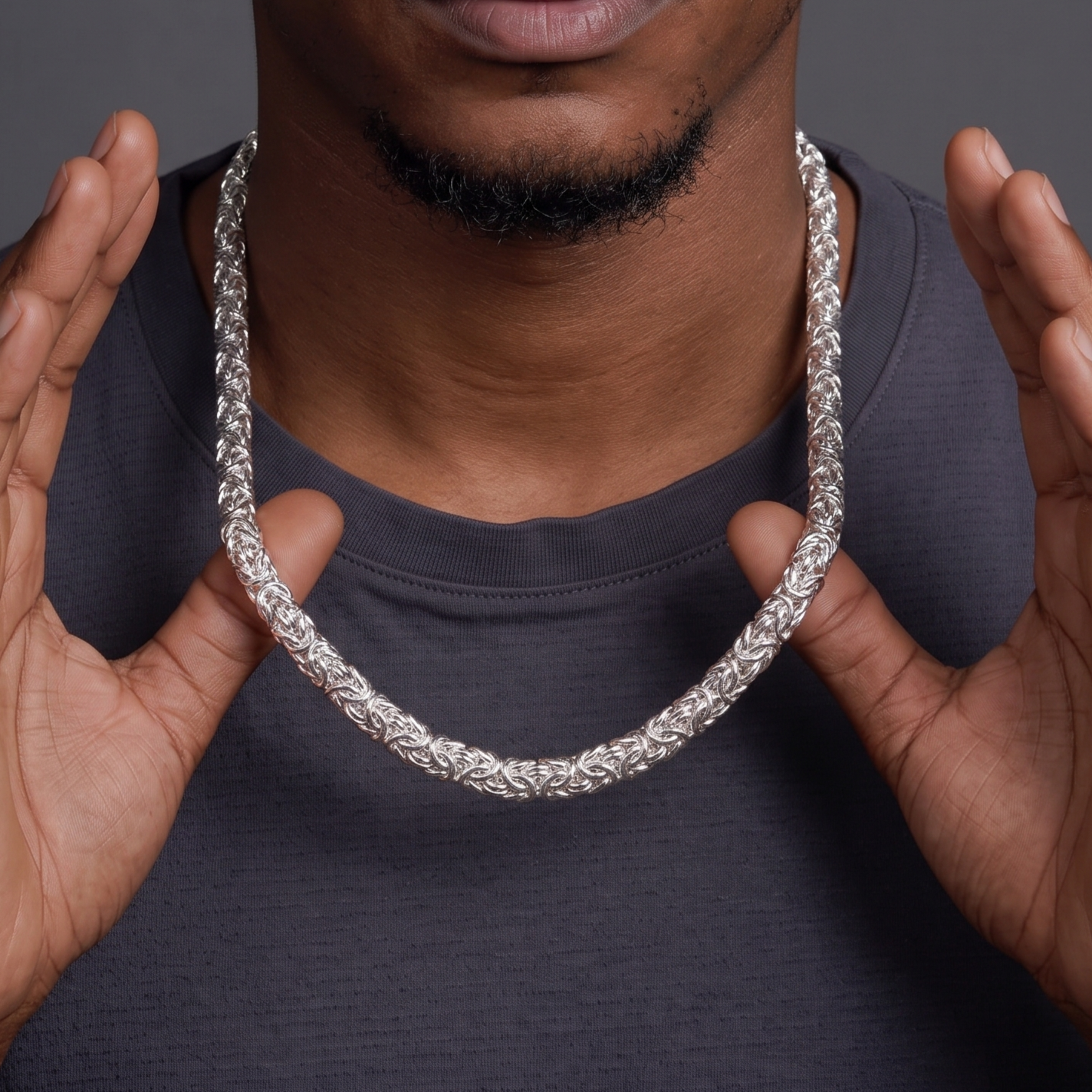 925 Sterling Silver Handmade Flat Byzantine Chain, Premium Silver Kings Braid Chain for Men & Women, Bold 8.1mm-11.1mm Woven Link Necklace