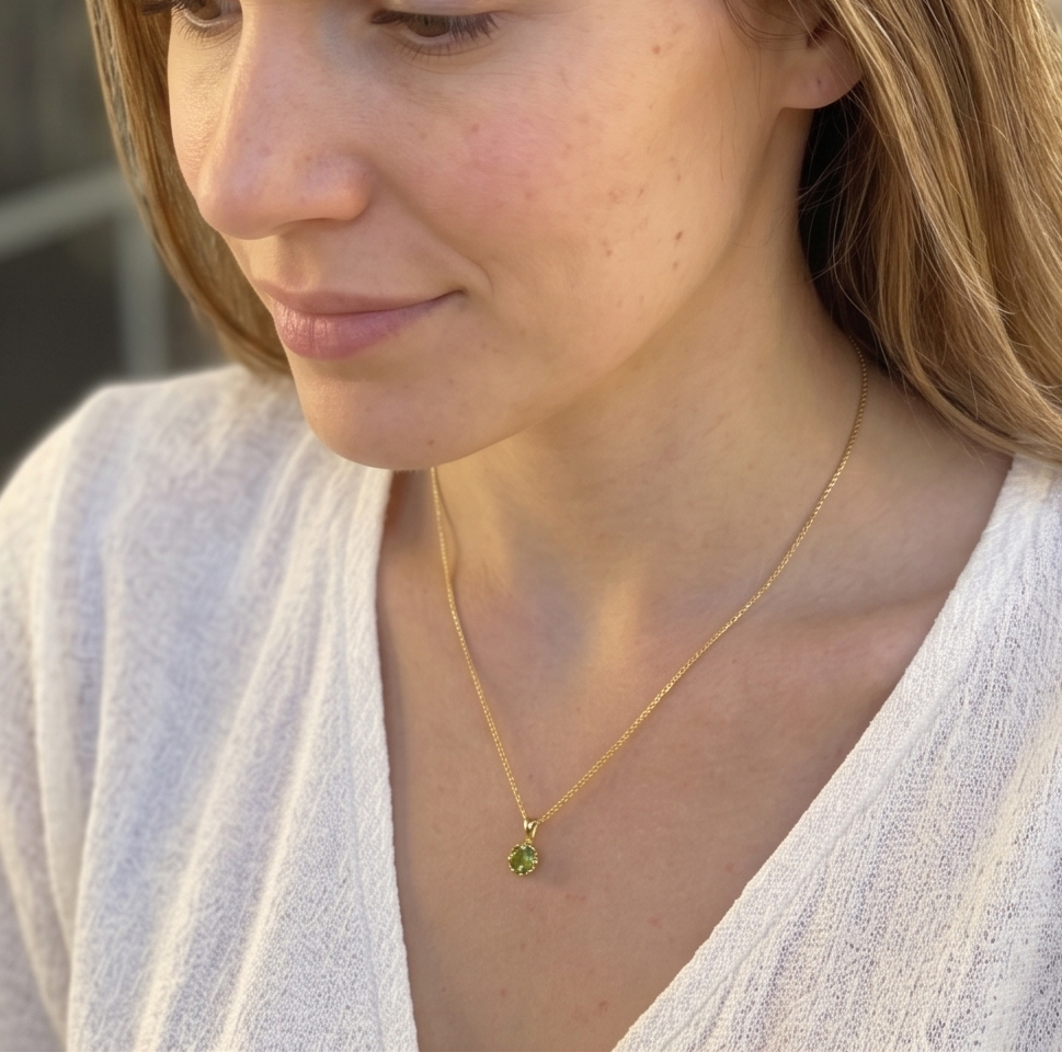 Solid 14K Gold Birthstone Pendant, 5mm Small Dainty Round Milgrain Beaded Charm for Women, Personalized Real Gold Birthday Gift for Her Stackable