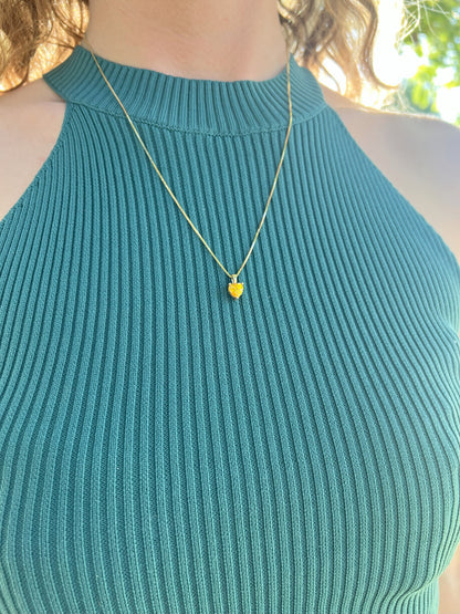 Solid 14K Gold Heart Birthstone Pendant, 925 Sterling Silver 4mm Small Dainty Charm Necklace for Women, Personalized Gift for Her Stackable