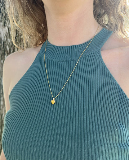Solid 14K Gold Heart Birthstone Pendant, 925 Sterling Silver 4mm Small Dainty Charm Necklace for Women, Personalized Gift for Her Stackable