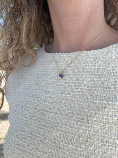 Solid 14K Gold Heart Birthstone Pendant, 925 Sterling Silver 6mm Large Grain Fancy Beaded Charm Necklace Personalized Gift for Her Stackable