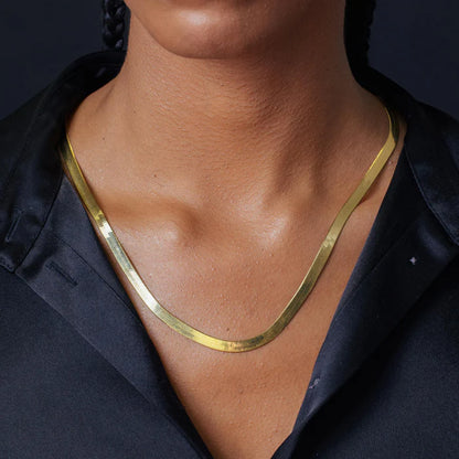 Solid 925 Sterling Silver Gold Plated Herringbone Chain, Flat Snake Link Necklace for Men & Women, High Polish Mirror Chain 3.5mm to 9.5mm