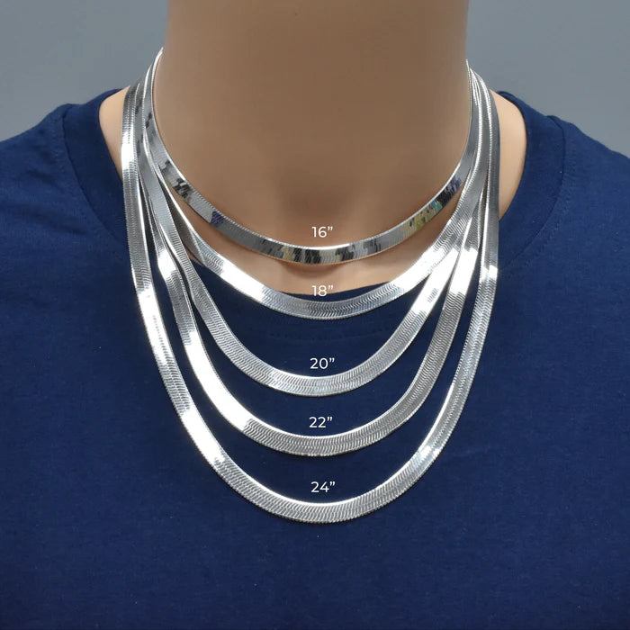 Solid 925 Sterling Silver Herringbone Chain, Flat Liquid Silver Snake Ribbon Necklace for Men & Women, High Polish Herringbone Necklace