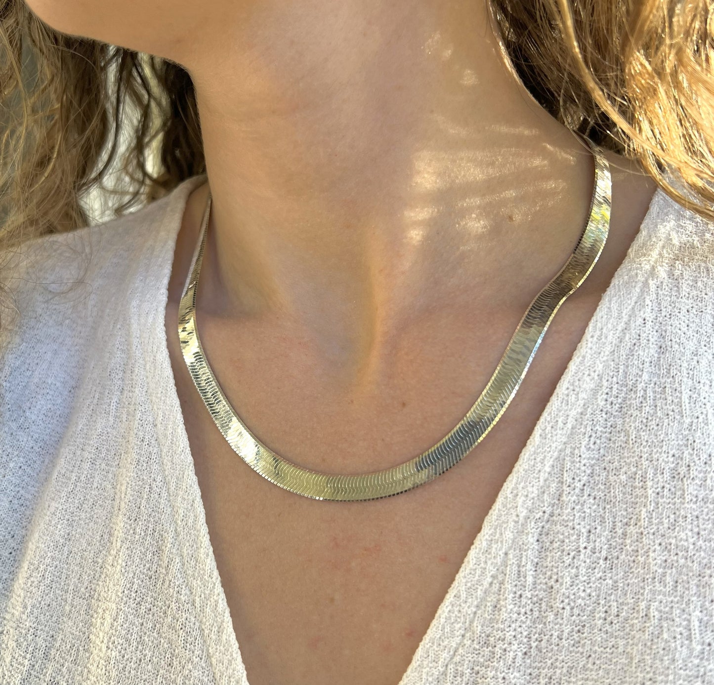 Solid 925 Sterling Silver Herringbone Chain, Flat Liquid Silver Snake Ribbon Necklace for Men & Women, High Polish Herringbone Necklace