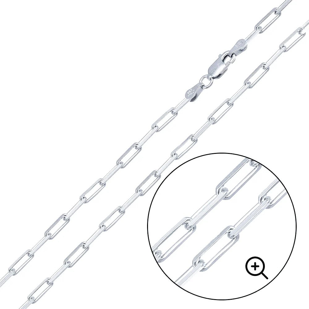 Solid 925 Sterling Silver Paperclip Chain, Diamond Cut Flat Edge Link Necklace for Men & Women, Premium Solid Silver Link Chain for Charms
